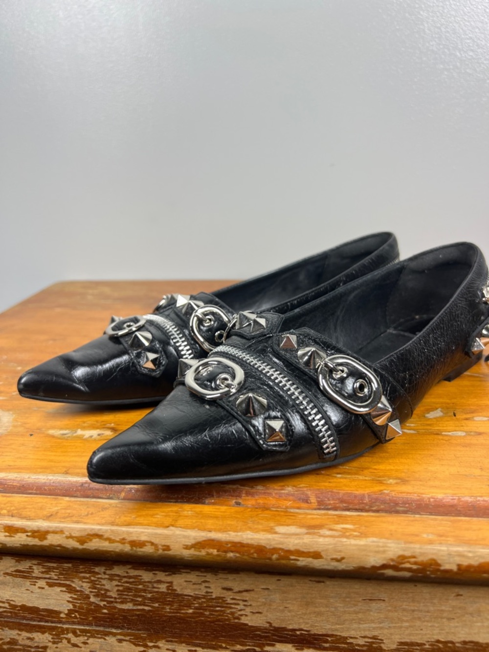 Jeffrey Campbell Black Studded Pointed Toe Zipper Pumps - Picture 3 of 10